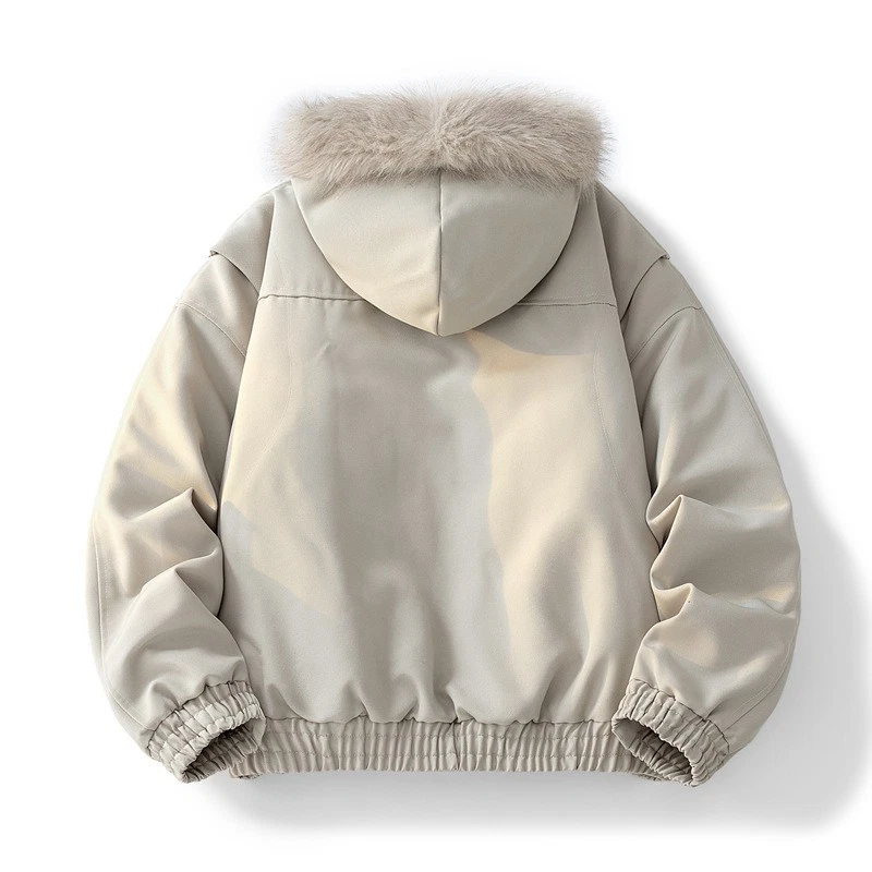 Men's Winter New Fleece-Lined Fur Collar Cotton Jacket Loose Hooded Parka Coat - Image 2 of 4