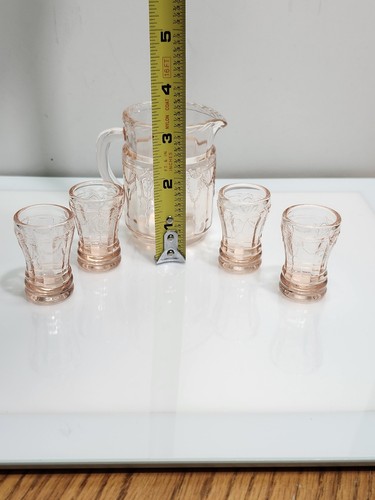 Vintage Pink Cameo Ballerina Miniature Depression Glass Pitcher And Glass Set - Picture 2 of 5