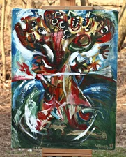 Abstract Expressionism Painting – Colorful Composition – Oil 1999