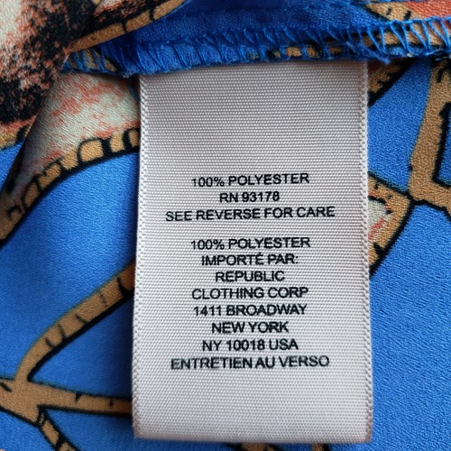 Philosophy Top Sz L V Neck Short Sleeve Blue Orange Colorful Classic Work Office - Picture 6 of 7