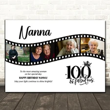 Photo Collage 100th Birthday Gift For Nanna 4-Photo Camera Film Print Or Canvas