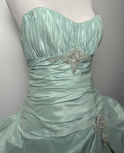 Mint Green Strapless Prom Ball Gown Beaded Formal Dress Adjustable Fit - Picture 7 of 19