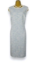 Hobbs Sheath Dress UK18 light Blue Textured Sleeveless Cotton Office Work
