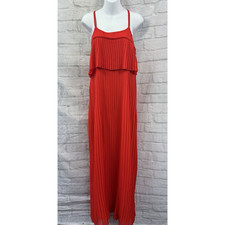 Next Maxi Dress Red ish Orange Size 12 Sleeveless Pleated Summer Party Occasion