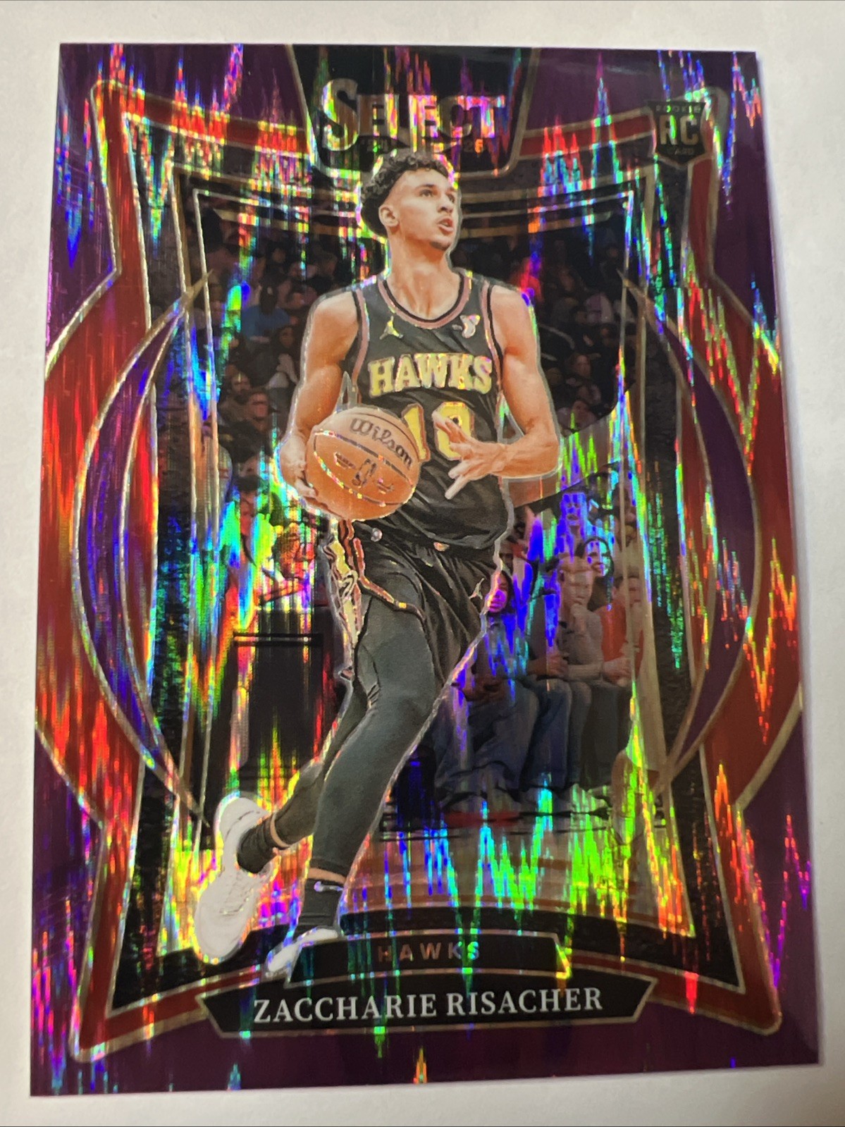 Zaccharie Risacher 2024-25 Panini Select Flash Purple Prizm /249 #86 RC