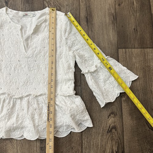Vineyard Vines Island Eyelet Tiered Top 3/4 Sleeves Blouse Size XXS White - Picture 8 of 8