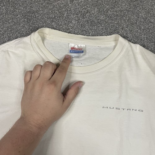 Ford Mustang T Shirt Herren L Hanes Tag Weiß Baumwolle Y2K Kurzarm Gebeizt - Bild 3 von 9