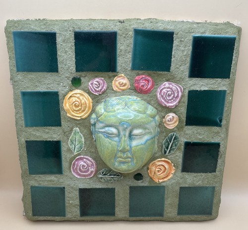 Vintage Mosaic Glass Tile Quan Yin Face Annemarie Zwack Decorative Display - Picture 2 of 12