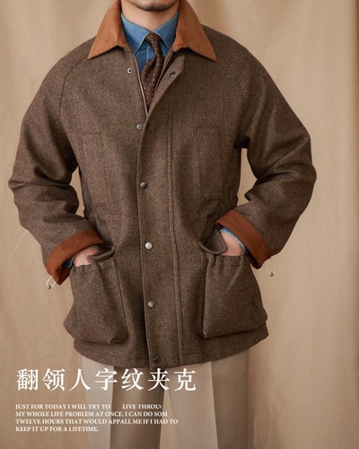 Italian Autumn/winter 50% Wool Hunting Jacket Commuting Warm Retro Coat for Men - Picture 6 of 16