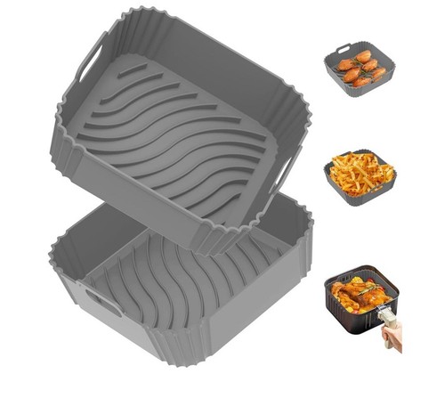 2er Pack Air Fryer Silikoneinlagen, 8,5" Quadratisch 3/5 8"X8"X2", Grau/Grau