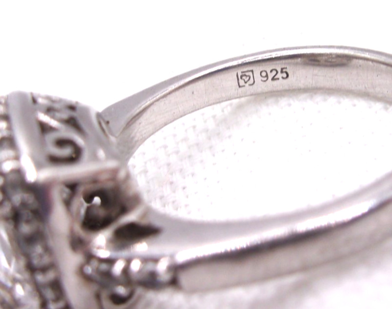 Cushion Cut Clear CZ  925 Sterling Silver Ring Halo 6 1/2