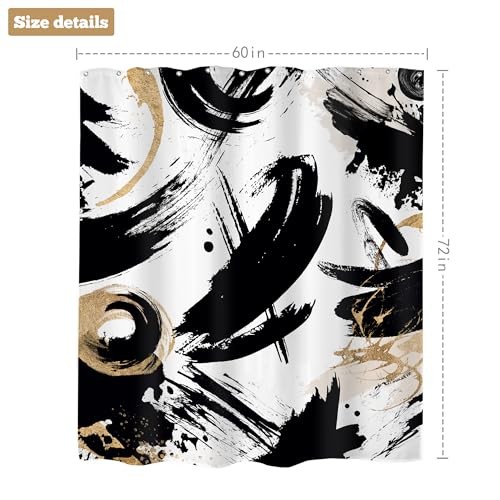Abstrakter schwarz-weißer Duschvorhang 60" B x 72" L (1er Pack) B-schwarz gold - Bild 6 von 8