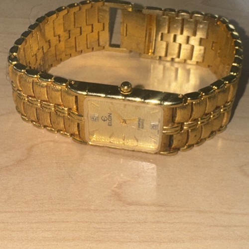VTG Elign Watch Mens 23mm Rectangle Tank Style Gold Tone Diamond No Battery - Picture 3 of 5