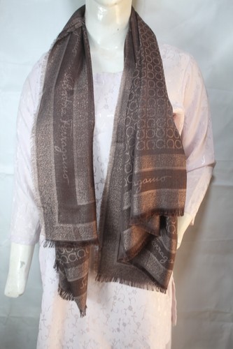 Authentic Salvatore Ferragamo Scarf Shawl Stole Brown 35%Cashmere 65%Silk Used - Picture 3 of 10