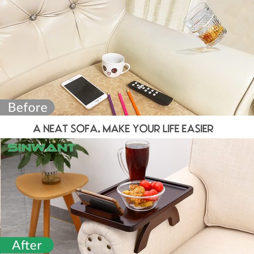 Couch Arm Tray, Bamboo Couch Arm Table with 360° Rotating Phone Holder,Sofa A... - Picture 8 of 8