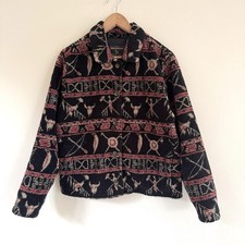 Vintage 1990s Woolrich Sherpa Fleece Jacket   Tribal Southwest Print   Size L