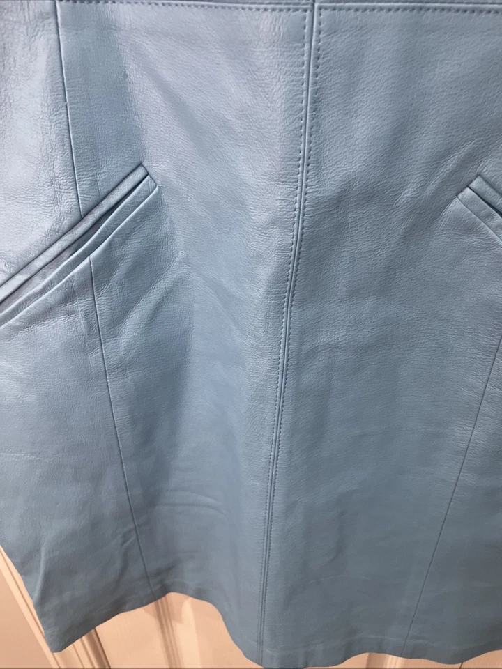 Винтажный Newport News бирюзовый синий кожаный платье джемпер, размер M-L регулируемый  - Изображение 3 из 4