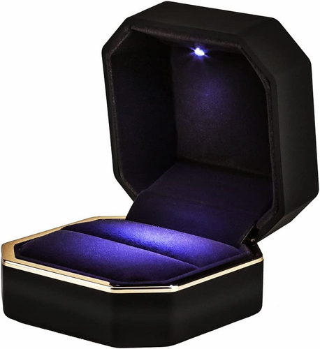 Luxury Ring Box, Square Velvet Wedding Ring Case Jewelry Gift Box with LED Light - Picture 8 of 12