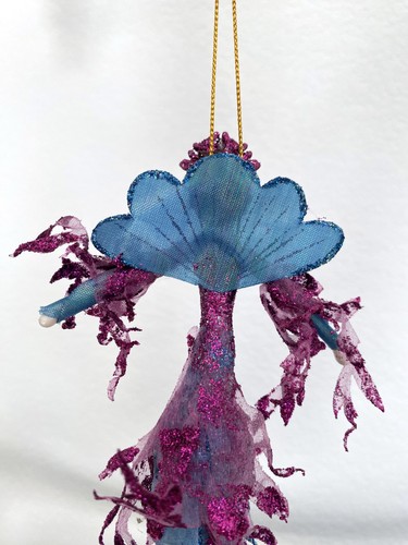 Mermaid 7" Blue Red Fabric Glitter Christmas Tree Ornament Holiday Decor - Picture 8 of 8