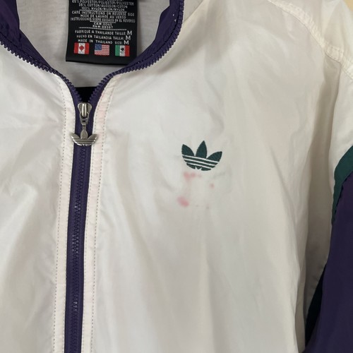 VTG Adidas Nylon Windbreaker Mens Medium White Blue sleeve green trim - Picture 3 of 6