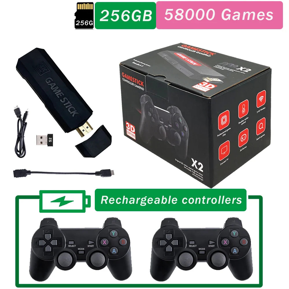 Console de jeu vidéo GD10 X2 Pro 4K HD 2024, Double contrôleur sans fil recharge