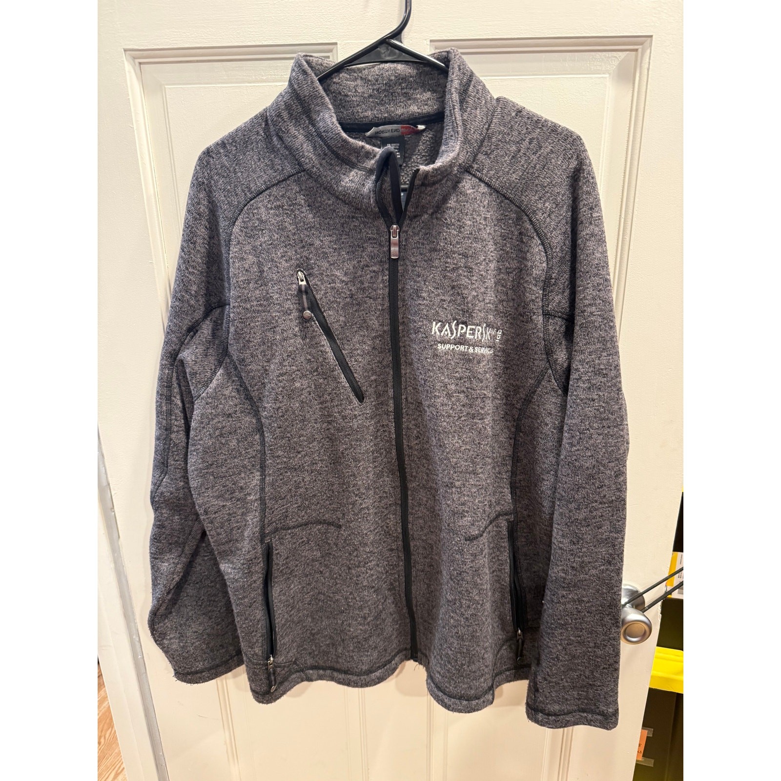 Kaspersky Gray Heathered Fleece Full-Zip 3 Front Pockets Jacket Size Large