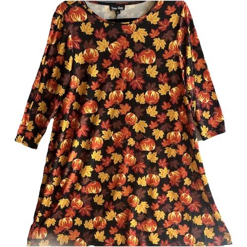 Dress Works Damen Herbst Kleid Kürbisse Blätter 3/4 Arm Knielang Mittel Bequem