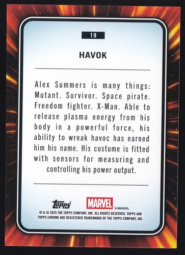 2025 Topps Chrome Marvel - #19 HAVOK - Marvel Comics - 第 2/2 張圖片