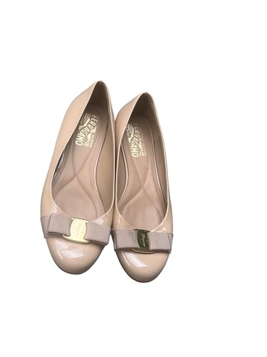Salvatore Ferragamo Varina Bow Patent Leather Bisque Nude Ballet Flats 7 - Picture 9 of 21