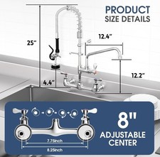 25" Commercial Wall Mount heavy duty Kitchen Faucet Pull Down Sprayer BRAND NEW