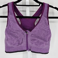 Womens Sz M Front Zip Racerback Sports Bra Medium Impact Purple