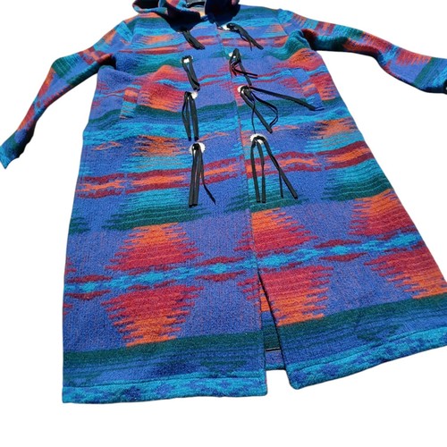 VTG Woolrich Long Blanket Dust Coat Womens L Southwest Navajo Western Tassel - Picture 5 of 19