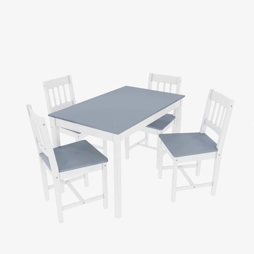 Solid Wooden Dining Table & 4 Chairs Set - Grey, Compact Kitchen Dining - Picture 7 of 12