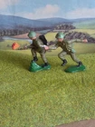 Vintage Plastic Crescent Toy Soldiers 60mm x2 Officer & Flame thrower Figures