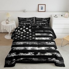 Camo American Flag Comforter Set Queen Size,Vintage Grey Black Army Camouflage
