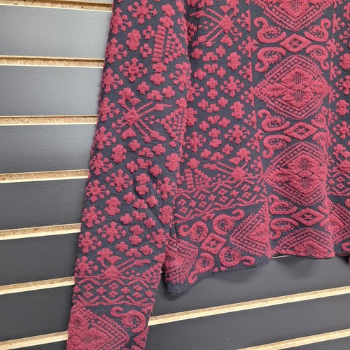 Isländisches Design Pullover mit Reißverschluss Damen Größe L rot schwarz gemustert Taschen "  - Bild 11 von 17