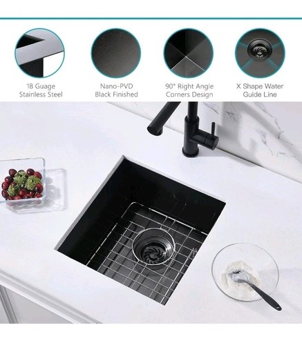 15" 15 Inch 15x16x9 Black Stainless Steel Undermount Bar RV Kitchen Sink - NEW - Picture 2 of 7