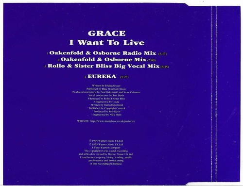 Grace - I Want To Live (4-Track CD Single 1995) - Picture 2 of 2