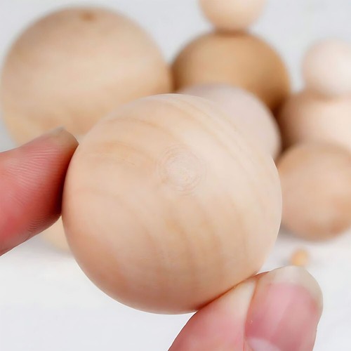 Size 10mm - 80mm Plain Natural Beech Wooden Craft Balls Beads With No Hole DIY - Picture 2 of 26