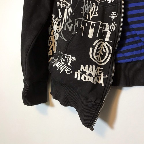 Vintage Element Y2K Reversible Skate Grunge Striped Graffiti Emboridered Hoodie - Picture 4 of 17