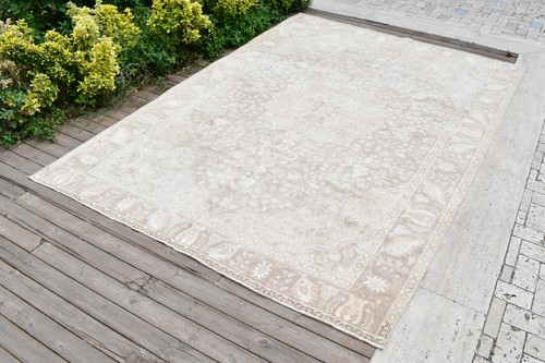 Alfombra Turca Oushak 204x280cm Vintage Color Desteñido Medallón Diseño Floral 6x9 - Imagen 5 de 12