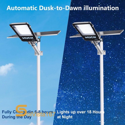 High Powered Solar Street Light Outdoor Dusk to Dawn Road Flood Lamp Parking Lot - Picture 40 of 150