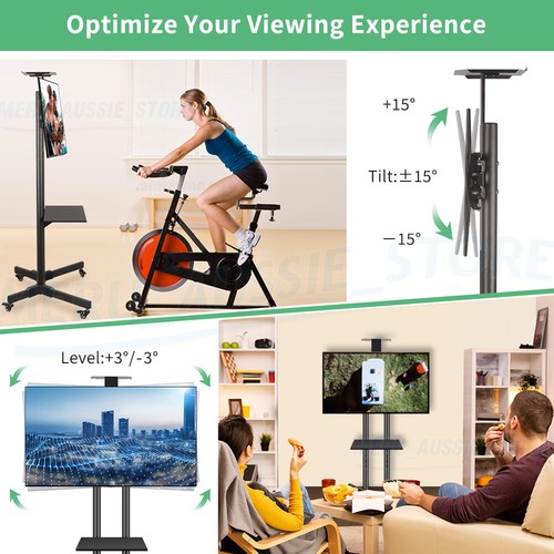 32"-70" Black Led Plasma Lcd TV Stand Mount Bracket Mobile Trolley With Wheels - Picture 12 of 13