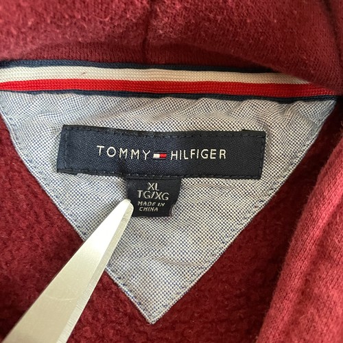 Vintage Tommy Hilfiger Hoodie Mens XL Red Blue Striped Sweater Y2K - Picture 3 of 6