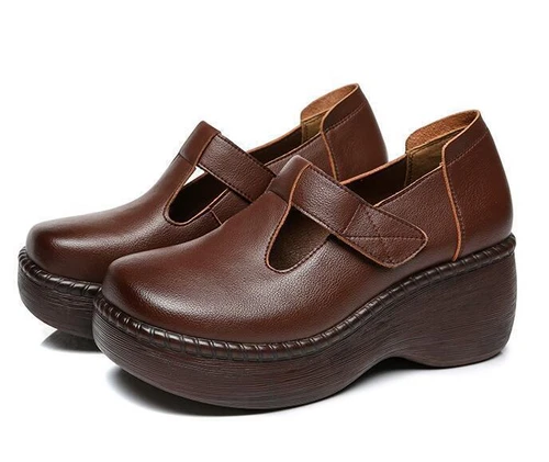 Mujer Mary Janes Puntera Redonda Correa en T Plataforma Tacones Informales Mocasines Zapatos Preppy - Imagen 5 de 6
