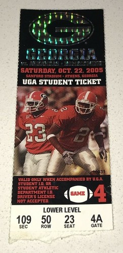 10/22/05 UGA Student Georgia Arkansas Homecoming College Football Ticket Stub