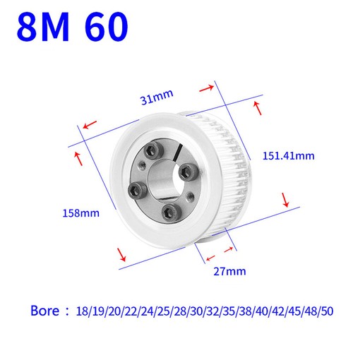 HTD-8M 18-60Zähne Zahnriemenscheibe Mit Spreizhülse Zahnriemenrad Zahnbreite27mm - Bild 25 von 25
