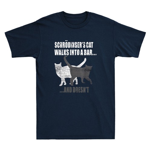 Schrodingers Cat Walks Into A Bar And Doesn't Physics Funny Retro Men's T-Shirt - Picture 4 of 8