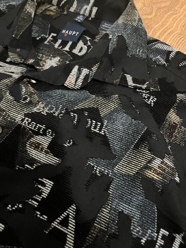 Vintage Haupt Men's M 39/40 15.5 Germany Button Shirt Sheer Black Text Abstract - Picture 5 of 14