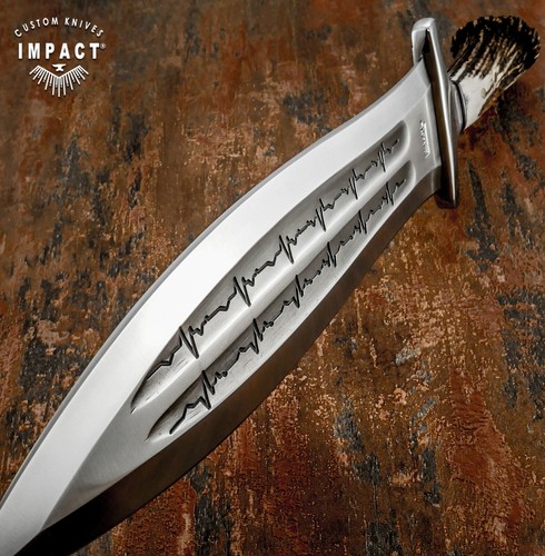 Impact Cutlery Custom Art Dagger Knife Crown Antler | D2 | Etched Dual Fuller - Picture 7 of 14
